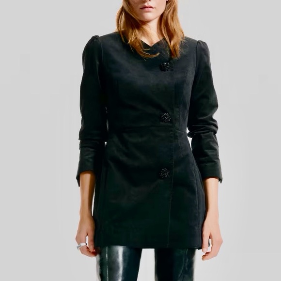 H&M NWT velvet velour/faux suede blazer mini dress, embellished bedded buttons - Picture 2 of 9